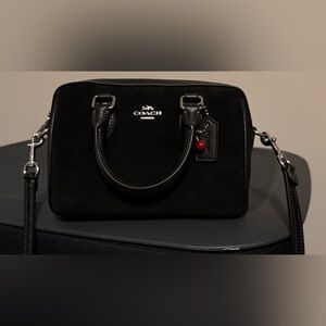 Authentic Coach Mini Black Suede Rowan Crossbody Bag